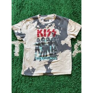 KISS Graphic T Shirt Mens XS White Black Excellent US World Tour 77 Tie Dye